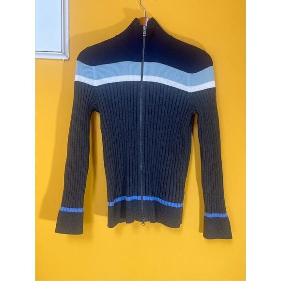 Eddie Bauer Zip Front Gray 100% Cotton Ski Sweater Sz M - Picture 1 of 5